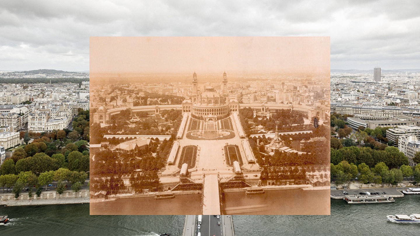 Before and after travel back in time through photos Eiffel Tower