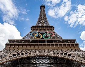 View on the Eiffel Tower and the olympic rings