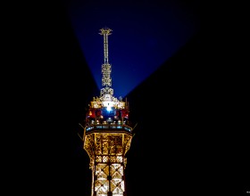 View of the summit lit up at night