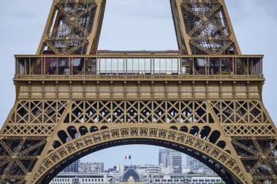 Names of scientists encircling the 1st level of the Eiffel Tower
