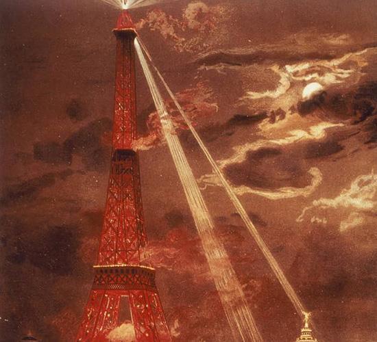 Red color of the Eiffel Tower when it was opened