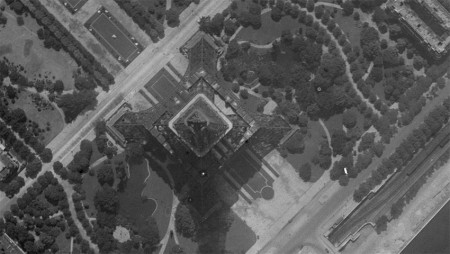 The Eiffel Tower seen from the sky in 1920