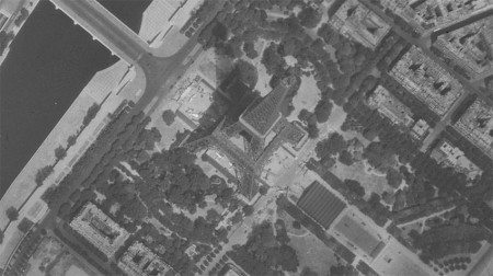 The Eiffel Tower seen from the sky in 1945