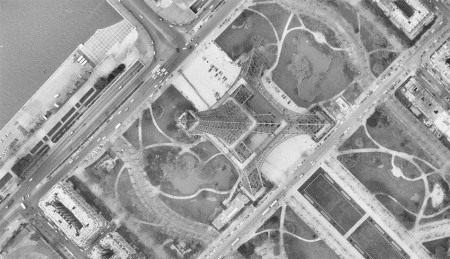 The Eiffel Tower seen from the sky in 1970
