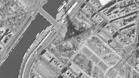 The Eiffel Tower seen from the sky in 1996