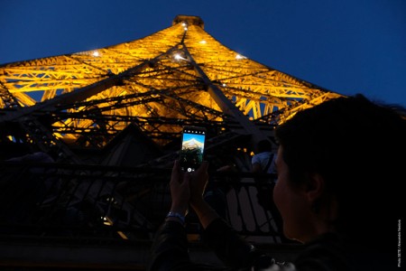 View of the glittering Eiffel Tower from the 2nd floor