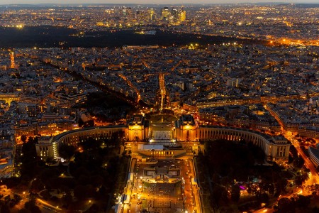 Night view of Paris from the top of the Eiffel Tower
