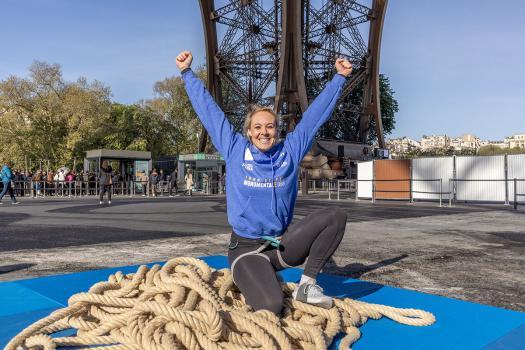 Photo of Anouk Garnier after her ascent at the Eiffel Tower