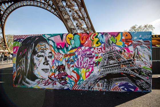 Foto de la obra de Jo Di Bona sobre la hazaña de Anouk Garnier