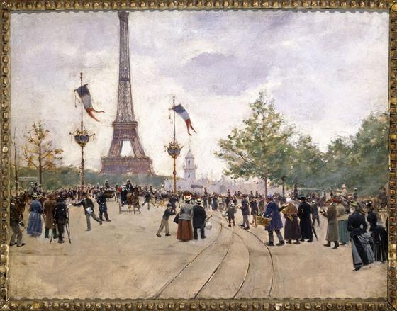 Peinture de Jean Beraud intitulée "Entrée de l'exposition universelle de 1889"