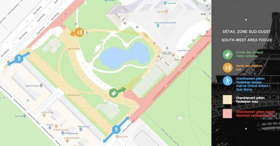 Plan d'Accès tour Eiffel vue de l'ouest