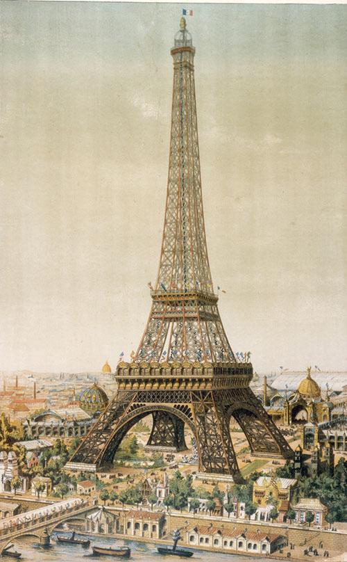 Drawing of the Eiffel Tower during the 1889 World Exhibition