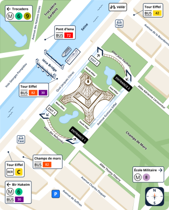 Map of the area around the Eiffel Tower